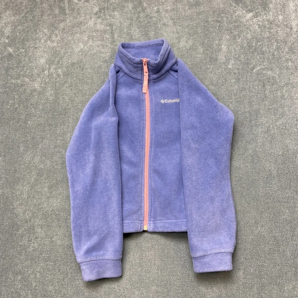 Columbia Fleece Full Zip Jacket Girls XS Purple Long Sleeve Pockets Logo Winter